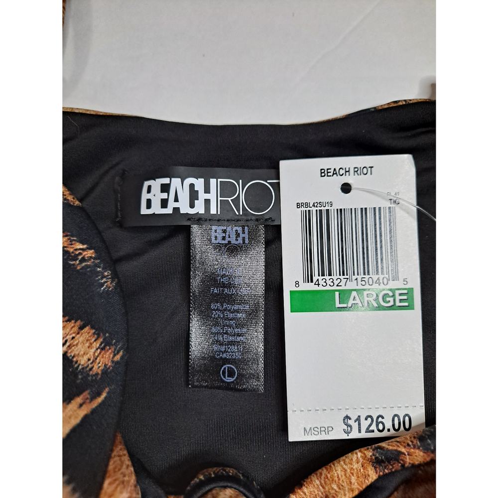 Beach Riot Mia Tiger Stripe Cutout One Puece Swimsuit Black Brown Large - Picture 4 of 5